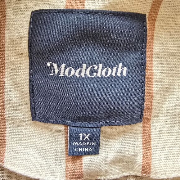 ModCloth Opportunity Linen/Viscose Blazer Cream Striped Front Pockets Light 1X - Picture 9 of 11